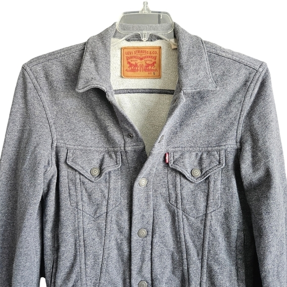 Levi's French Terry Sweatshirt Trucker Jacket Snap Front Gray Sz Small - Picture 3 of 12